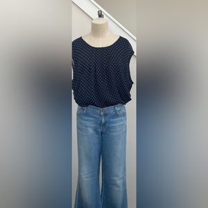 Anthropologie sheer navy polka dot s/s tunic- Size Small